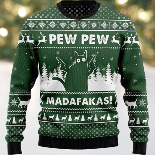 2025 Pew Pew Madafakas Cat Ugly Christmas Sweater