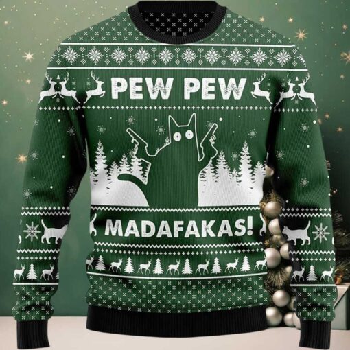 2025 Pew Pew Madafakas Cat Ugly Christmas Sweater