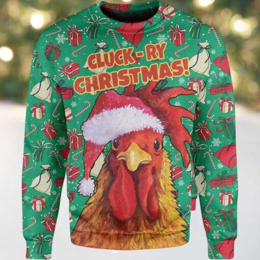 2025 Rooster Chicken Santa Christmas Ugly Sweater