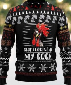 2025 Rooster Stop Looking at My Cock Christmas Sweater