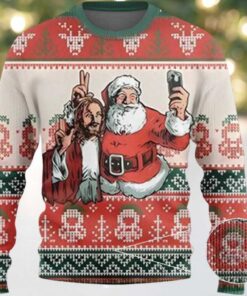 2025 Santa And Jesus Selfie Ugly Christmas Sweater