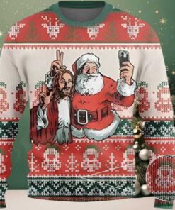 2025 Santa And Jesus Selfie Ugly Christmas Sweater
