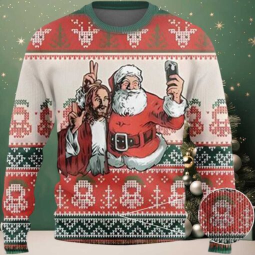 2025 Santa And Jesus Selfie Ugly Christmas Sweater