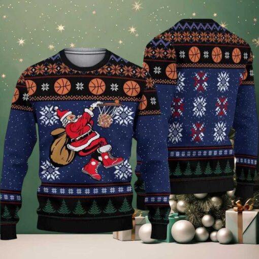 2025 Santa Playing Basketball Ugly Christmas Sweater