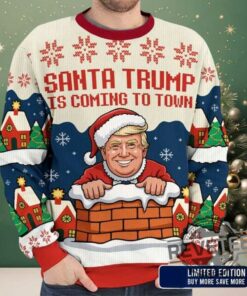 2025 Santa Trump Is Coming To Town Christmas Ugly Sweater