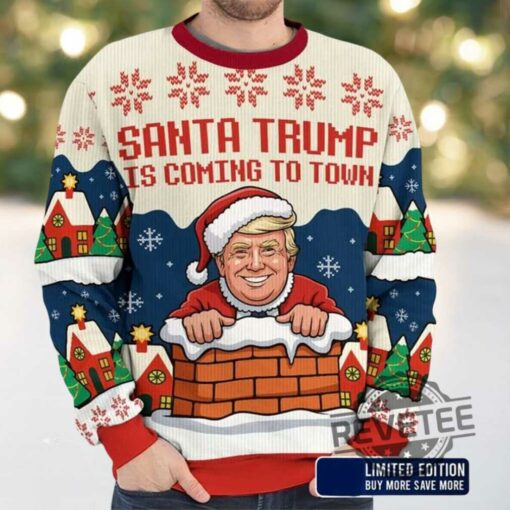 2025 Santa Trump Is Coming To Town Christmas Ugly Sweater