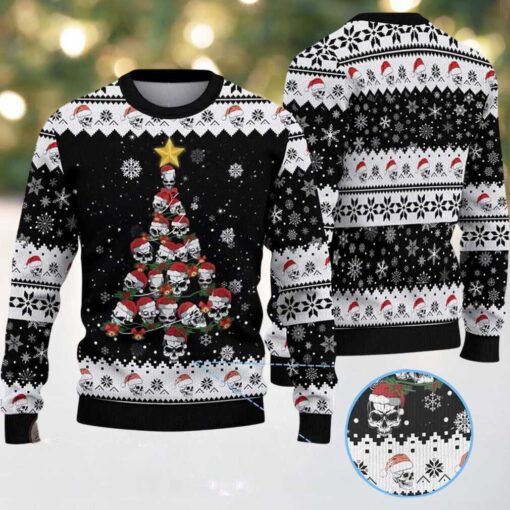 2025 Skull Pine Tree Ugly Christmas Sweater
