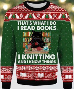 2025 That’s What I Do I Read Books Black Cat Ugly Christmas Sweater