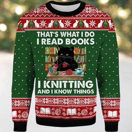 2025 That’s What I Do I Read Books Black Cat Ugly Christmas Sweater