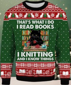 2025 That’s What I Do I Read Books Black Cat Ugly Christmas Sweater