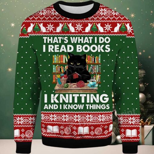2025 That’s What I Do I Read Books Black Cat Ugly Christmas Sweater