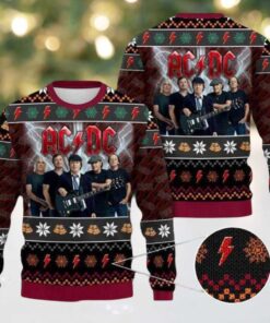 ACDC Rock Band Team Member With Xmas Pattern 2025 Ugly Christmas Sweater