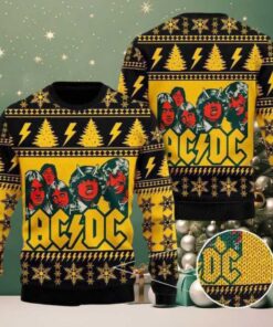 ACDC With Band Member Yellow And Black Color 2025 Ugly Christmas Sweater
