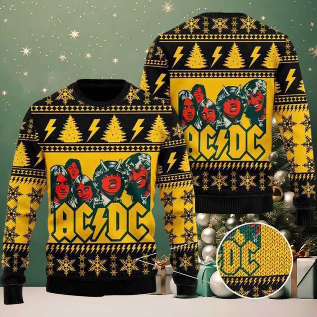 ACDC With Band Member Yellow And Black Color 2025 Ugly Christmas Sweater ACDC With Band Member Yellow And Black Color 2025 Ugly Christmas Sweater