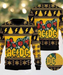 ACDC With Band Member Yellow And Black Color 2025 Ugly Christmas Sweater