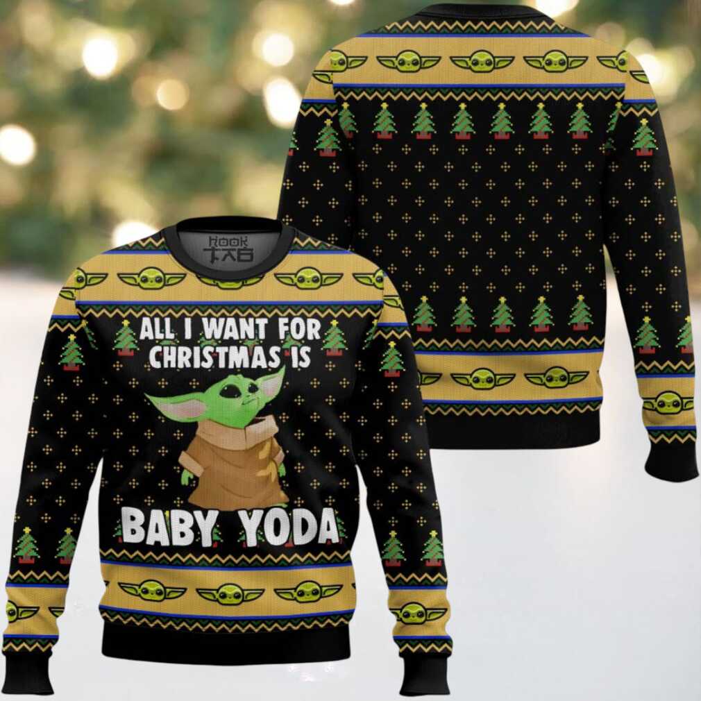 All I Wan For Christmas Is Baby Yoda Ugly Christmas Sweater, hoodie, sweater, long sleeve and tank top All I Want For Christmas Is Baby Yoda Ugly Christmas Sweater - Detail View