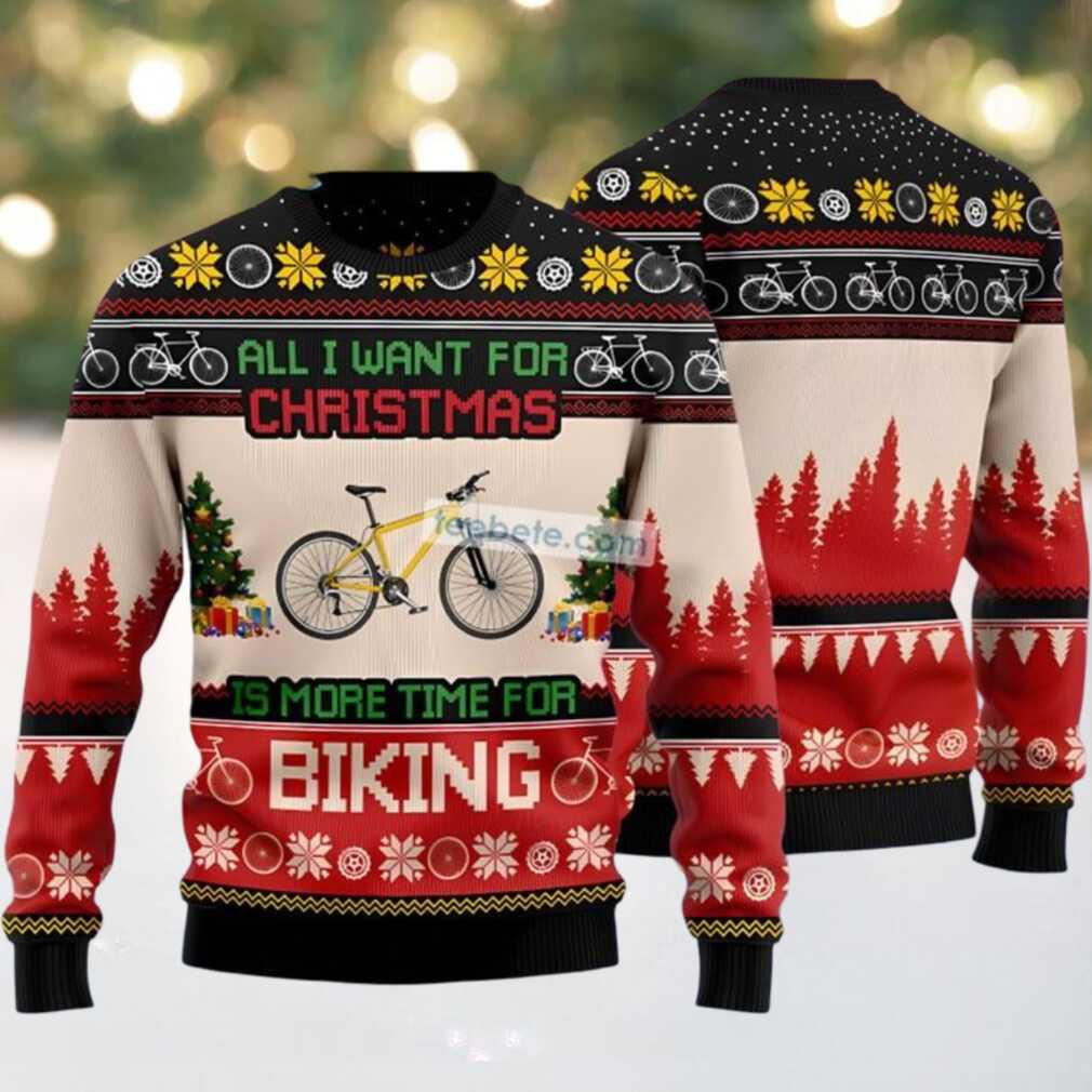 All I Want For Christmas Biking Ugly Christmas Sweater Red, hoodie, sweater, long sleeve and tank top All I Want For Christmas Biking Ugly Christmas Sweater Red