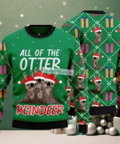 All Of The Otter Reindeer Ugly Christmas Sweater Green Cheap