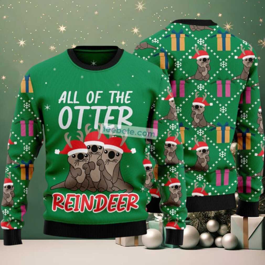 All Of The Otter Reindeer Ugly Christmas Sweater Green Cheap, hoodie, sweater, long sleeve and tank top All Of The Otter Reindeer Ugly Christmas Sweater Green Cheap