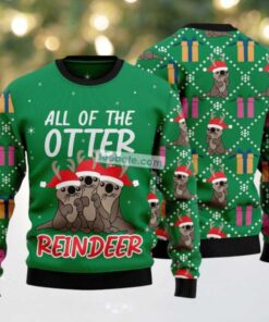 All Of The Otter Reindeer Ugly Christmas Sweater Green Cheap, hoodie, sweater, long sleeve and tank top All Of The Otter Reindeer Ugly Christmas Sweater Green Cheap