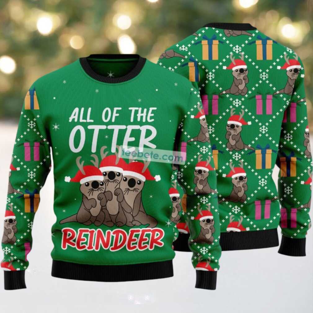 All Of The Otter Reindeer Ugly Christmas Sweater Green Cheap, hoodie, sweater, long sleeve and tank top All Of The Otter Reindeer Ugly Christmas Sweater Green Cheap