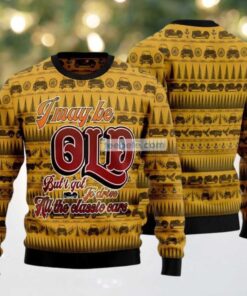 All The Classic Cars Ugly Sweaters For Couples Yellow, hoodie, sweater, long sleeve and tank top All The Classic Cars Ugly Sweaters For Couples Yellow