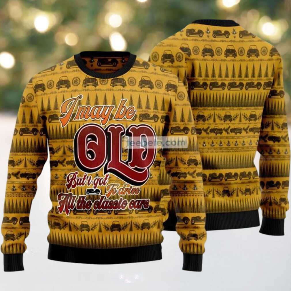All The Classic Cars Ugly Sweaters For Couples Yellow, hoodie, sweater, long sleeve and tank top All The Classic Cars Ugly Sweaters For Couples Yellow