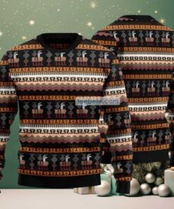 Alpaca Pattern Ugly Christmas Sweatshirt Black Best