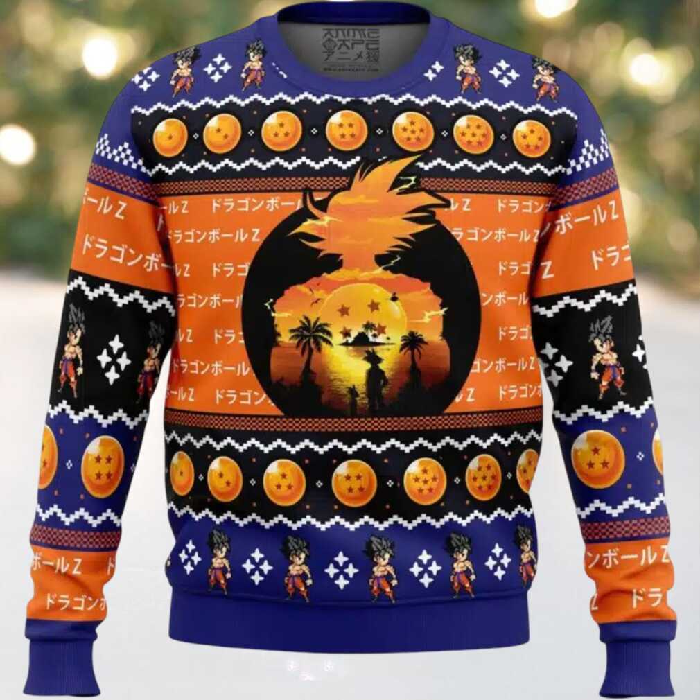 Beautiful Sunset Dragon Ball Z Ugly Christmas Sweater, hoodie, sweater, long sleeve and tank top Beautiful Sunset Dragon Ball Z Ugly Christmas Sweater