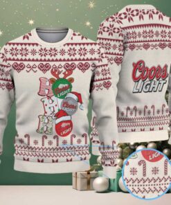 Beige & Burgundy Snowflake Pattern “Stacked Christmas Gifts” Coors Light Ugly Christmas Sweater