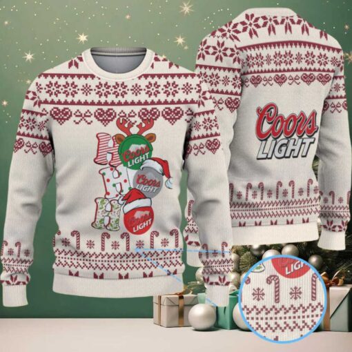 Beige & Burgundy Snowflake Pattern “Stacked Christmas Gifts” Coors Light Ugly Christmas Sweater