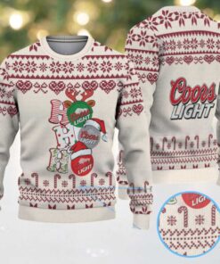 Beige & Burgundy Snowflake Pattern “Stacked Christmas Gifts” Coors Light Ugly Christmas Sweater