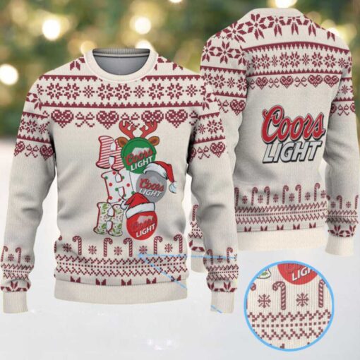 Beige & Burgundy Snowflake Pattern “Stacked Christmas Gifts” Coors Light Ugly Christmas Sweater