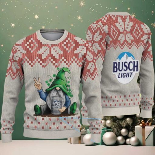 Beige & Red Snowflake Pattern “Busch Light Drunk Gnome” Ugly Christmas Sweater