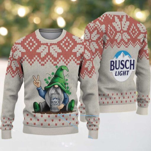 Beige & Red Snowflake Pattern “Busch Light Drunk Gnome” Ugly Christmas Sweater