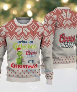 Beige & Red Snowflake Pattern “Drink Up Grinches – It’s Christmas” Coors Light Ugly Christmas Sweater