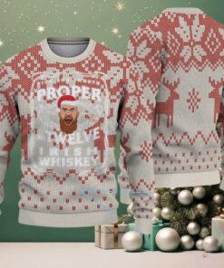 Beige and Red Reindeer Snowflake Pattern “Proper Twelve Irish Whiskey” Ugly Christmas Sweater