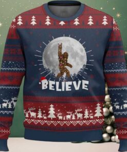Bigfoot Cool Moon Believe Ugly Christmas Sweater Bigfoot Cool Moon Believe Ugly Christmas Sweater