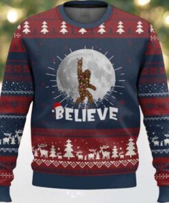Bigfoot Cool Moon Believe Ugly Christmas Sweater Bigfoot Cool Moon Believe Ugly Christmas Sweater