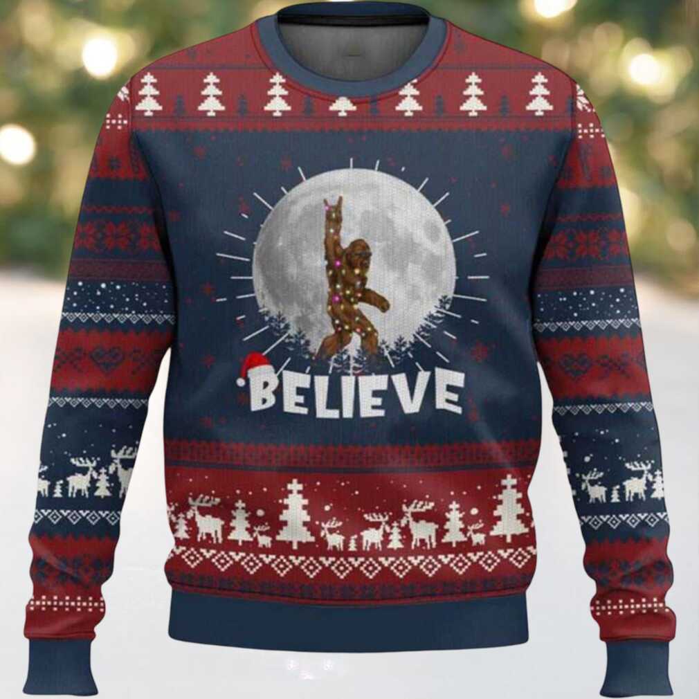 Bigfoot Cool Moon Believe Ugly Christmas Sweater Bigfoot Cool Moon Believe Ugly Christmas Sweater