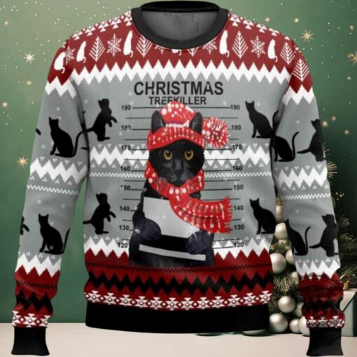 Black Cat Christmas Tree Killer Ugly Christmas Sweater