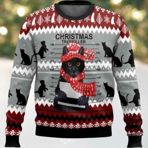 Black Cat Christmas Tree Killer Ugly Christmas Sweater