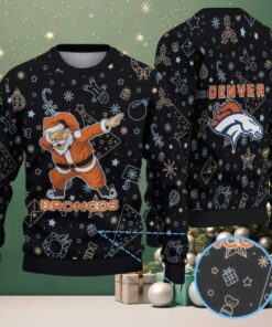 Black Denver Broncos Dabbing Santa Christmas Icons Pattern Vintage Ugly Christmas Sweater