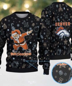 Black Denver Broncos Dabbing Santa Christmas Icons Pattern Vintage Ugly Christmas Sweater