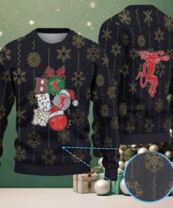 Black & Gold Snowflake Pattern “Stacked Fireball Bottles” Ugly Christmas Sweater – Fireball Cinnamon Whisky Edition