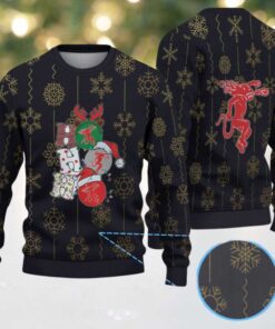 Black & Gold Snowflake Pattern “Stacked Fireball Bottles” Ugly Christmas Sweater – Fireball Cinnamon Whisky Edition