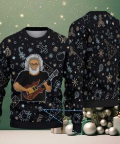 Black Grateful Dead Jerry Garcia Guitar with Christmas Ornament and Gift Pattern Vintage Ugly Christmas Sweater Black Grateful Dead Jerry Garcia Guitar with Christmas Ornament and Gift Pattern Vintage Ugly Christmas Sweater