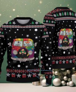 Black Grateful Dead Rainbow Van with Skeletons and Snowflake Gift Pattern Vintage Ugly Christmas Sweater Black Grateful Dead Rainbow Van with Skeletons and Snowflake Gift Pattern Vintage Ugly Christmas Sweater