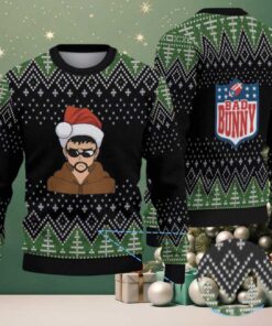 Black & Green Christmas Tree Pattern “Bad Bunny Santa Vibes” Ugly Christmas Sweater