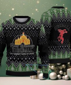 Black & Green Christmas Tree Pattern “Fireball Cinnamon Whisky Bottles” Ugly Holiday Sweater